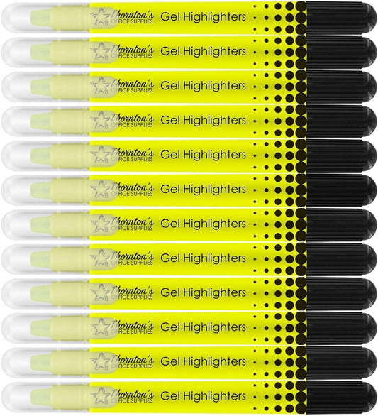 Thornton's Office Supplies School Twist-Retractable Bible Safe No Bleed Through Gel Highlighters Study Kit, Great For Journaling, Pack of 12 (Yellow)