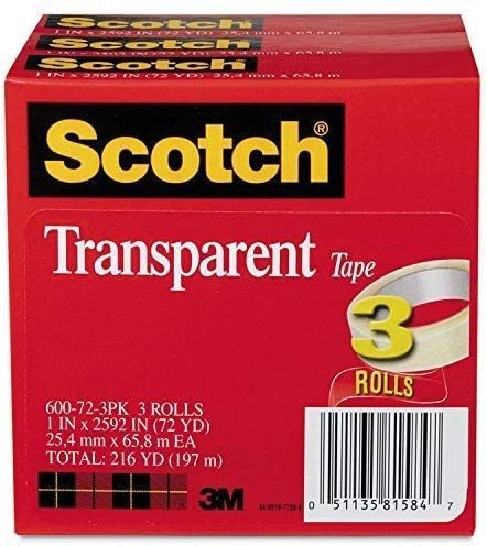 600723PK Transparent Tape 600 72 3PK, 1-Inch x 2592-Inch, 3-Inch Core, Transparent, 3/Pack, 4 Pack