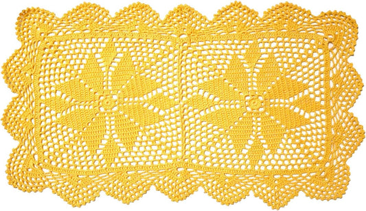 12 in x 21 in Handmade Crochet Table Runner Lace Doilies Doily Rectangle Dresser Scarves Kitchen Tablecloth (Rectangle-2PCS, Yellow)