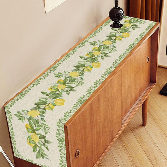 Lemon Floral Table Runner,Rustic Seasonal Floral Leaves Beige Watercolor Fruit Table Center Decor for Home Kitchen and Dining Outdoor Holiday Country Party Table Decorations, 13"x36"