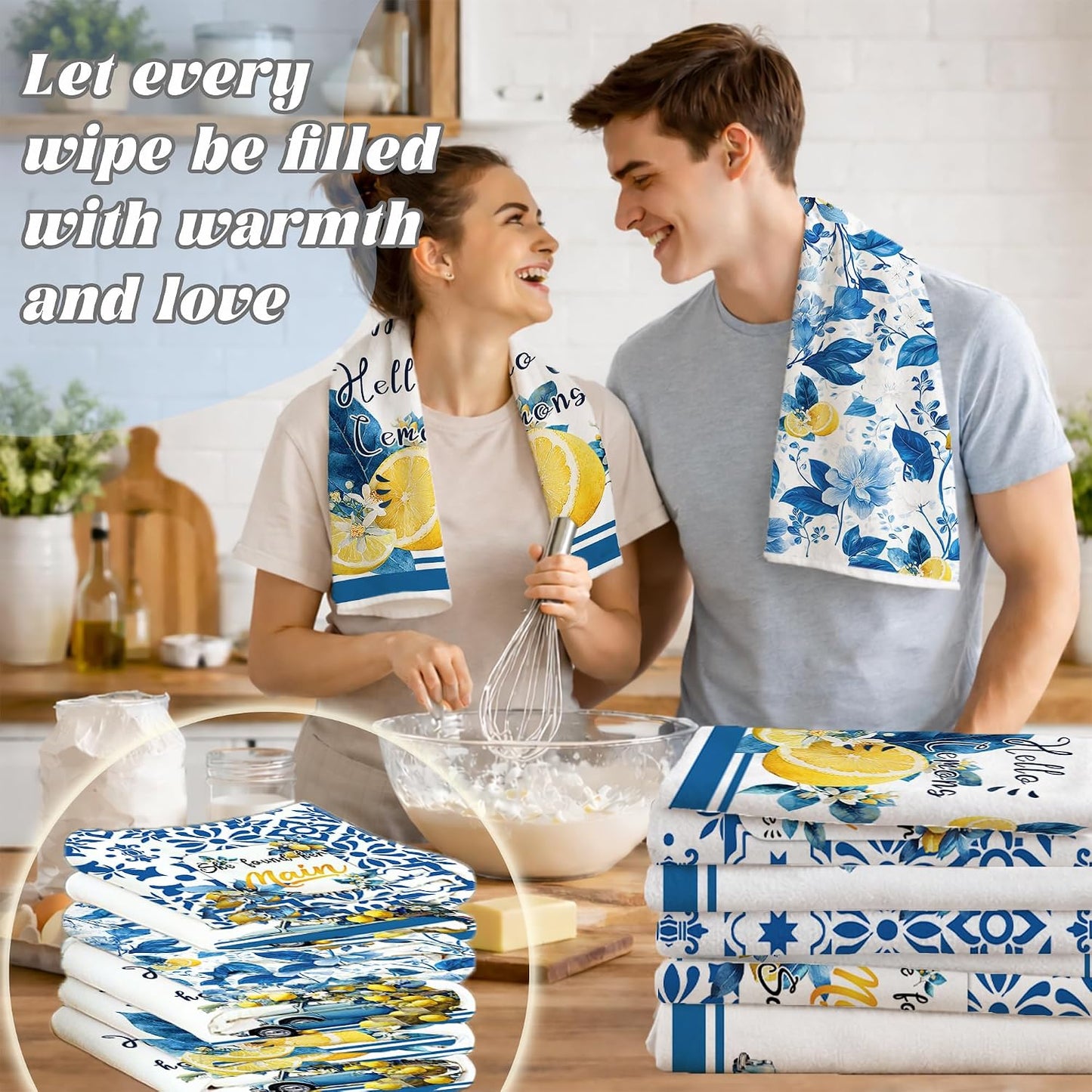 Lemon Kitchen Towels Set of 4, 16×24 Inch Absorbent Microfiber Dish Towels, Citrus Hand Towels Tea Towels, Decorative Kitchen Towels for Summer Home Decor Housewarming Gifts for Women