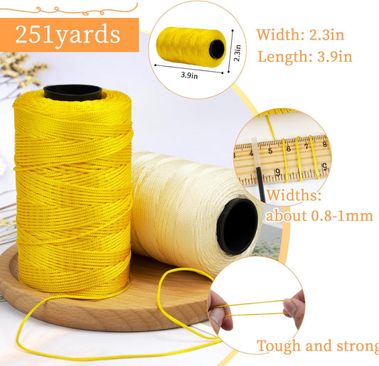 Polyester Macrame Cord 1mm x 251yards Polyester Yarn for Crocheting Braided Polypropylene Cord Crochet Bag Cord Macrame Yarn for Crocheting, Handbag, Beading, DIY Crafts (Yellow)