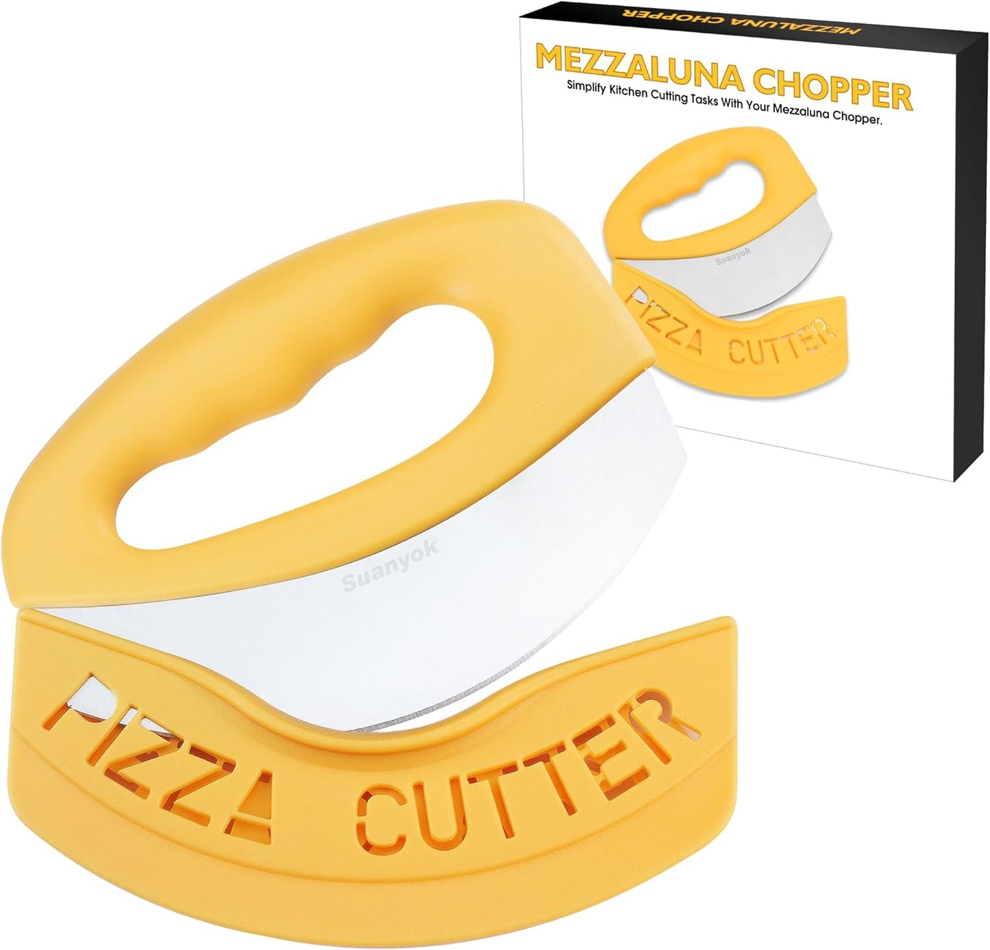 Pizza Cutter Stainless Steel Rocker Blade with Cover(Yellow) | Dishwasher Safe,Super Sharp,Multi Function Kitchen Tool,Food Chopper