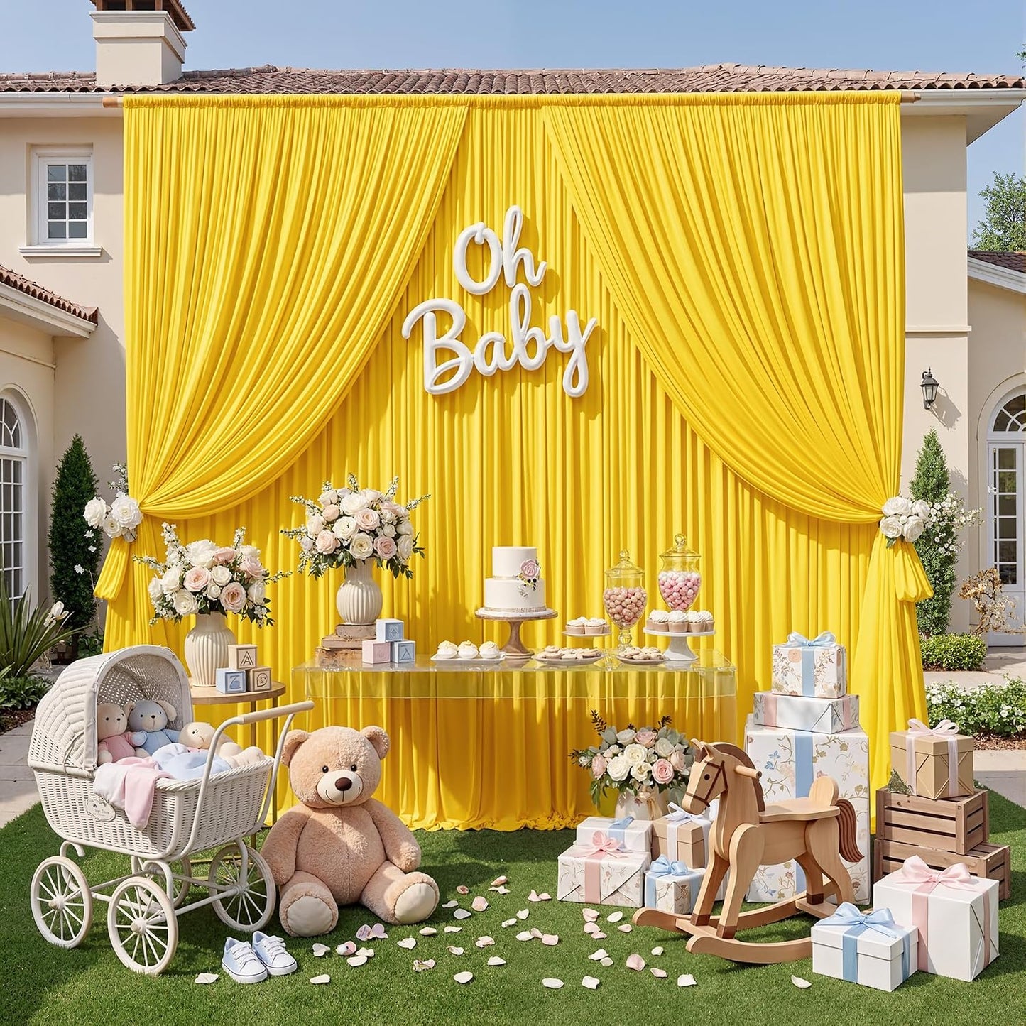 10ft x 10ft Wrinkle Free Yellow Backdrop Curtain for Parties, Polyester Photo Backdrop Drapes 2 Panels 5x10ft for Wedding Birthday Photography Background Baby Shower Decor