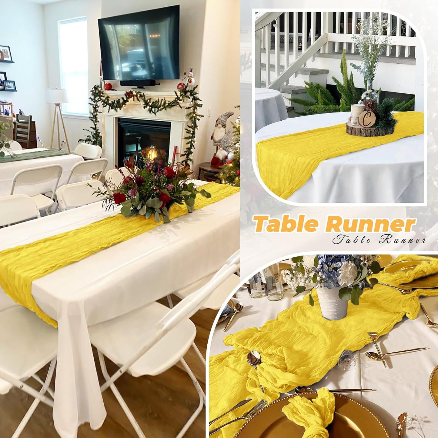 6 Pack Lemon Yellow Cheesecloth Table Runner 20 x 120 Inch Gauze Table Runner Fabric Semi Sheer Cheese Cloth Table Decor Bulk for Rustic Romantic Wedding Baby Shower Party Table Decoration