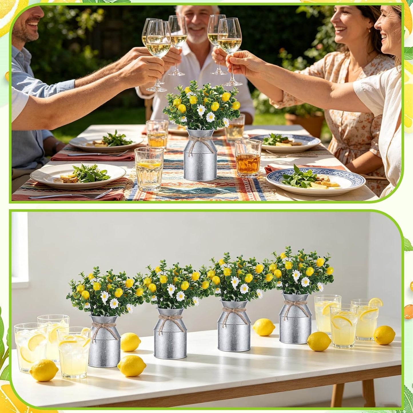 6 Sets Artificial Potted Lemon Decor Centerpieces for Tables Artificial Lemon Daisy Plants and Vase with Twine Farmhouse Decor for Summer Home Party Wedding Decor