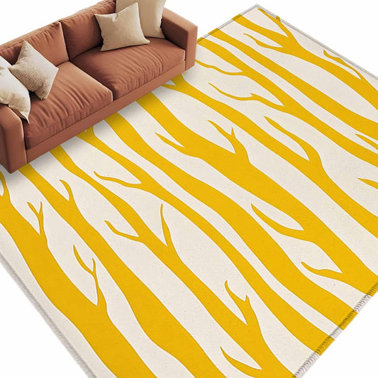 Modernism Line Washable Living Room Rugs 5'x7', Yellow Linear Abstract Composition Low Pile Throw Large Area Rugs Non-Slip Sturdy Edge Binding Carpet for Dining Room Bedside Kitchen