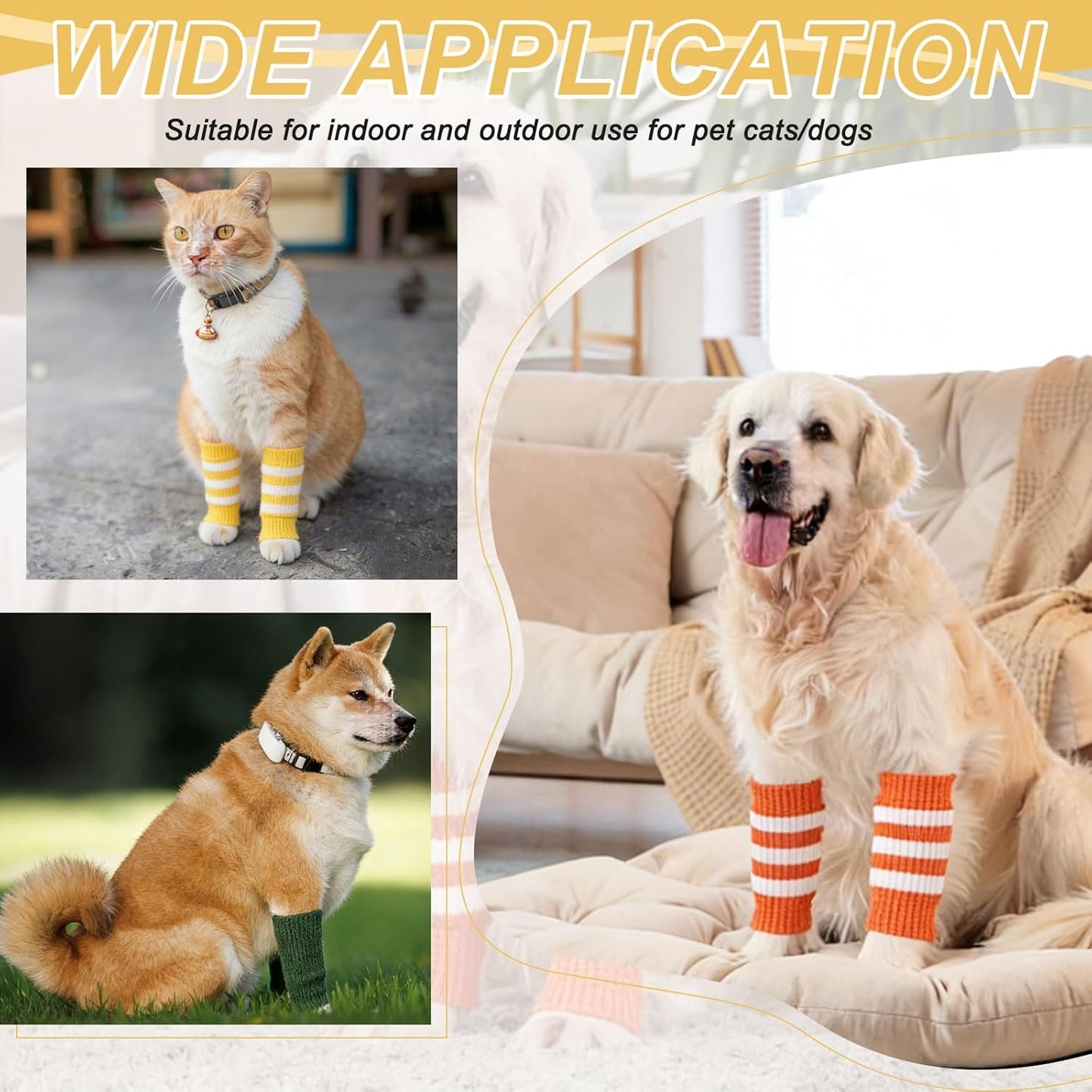 Dog Leg Warmers, Soft Dog Elbow Protector Sleeve Joint Protection Striped Winter Warm Knitted Pet Leg Socks, (Yellow, L, 4Pcs), Intended for Small/Medium/Large Puppies Cats