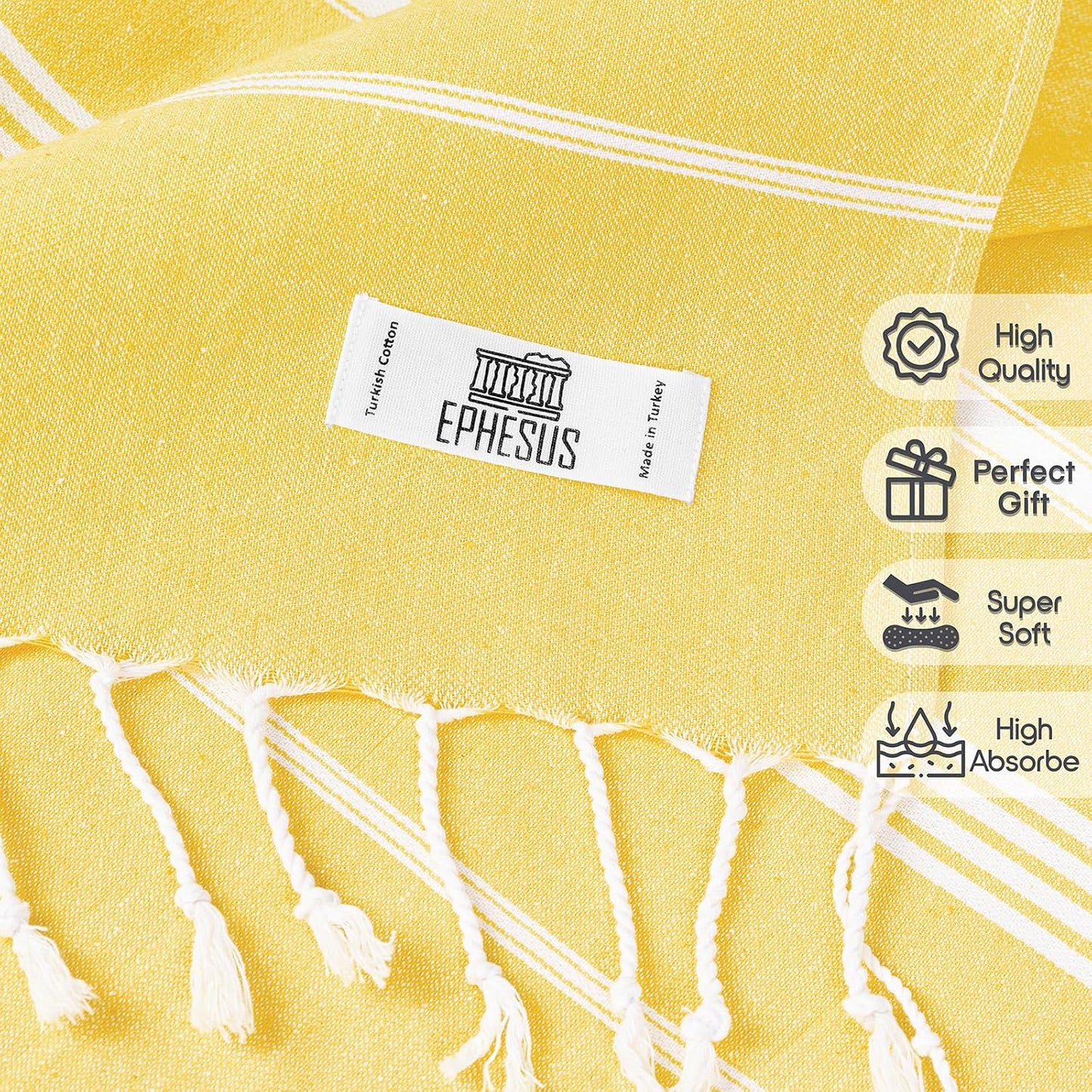 Turkish Hand Towels - Set of 6 | 18" x 30" - Decorative Boho Turkish Hand Towel for Bathroom, Kitchen, Guest, Face, Hair, Tea, Dishcloth (Sultan, Yellow)