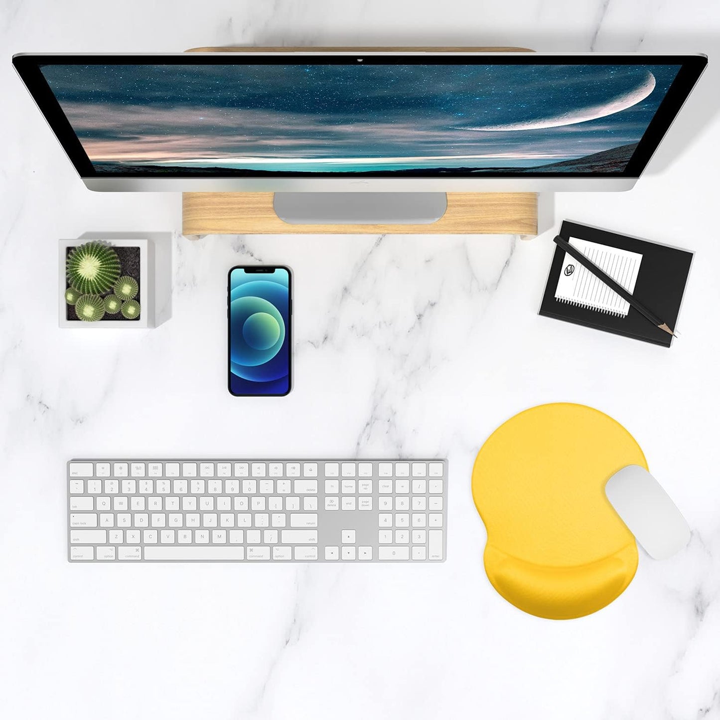 Ergonomic Mouse Pad with Gel Wrist Support Small Wrist Rest Smooth Surface Non-Slip PU Base Comfortable Office Supplies Pain Relief, 8.7 x 7.2 inches, Apricot Yellow