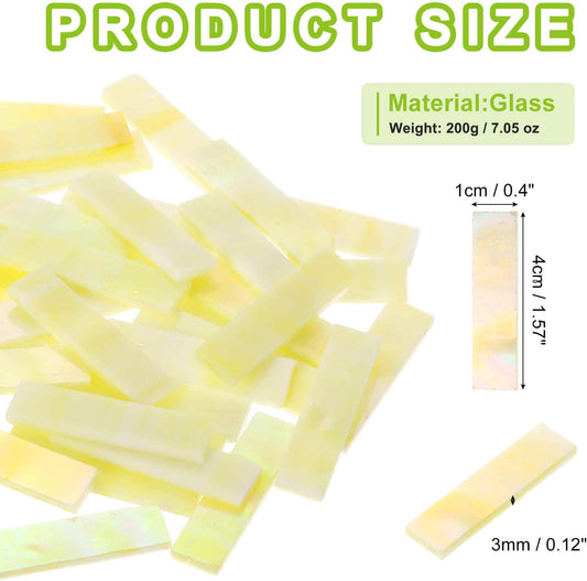 Rectangular Mosaic Tiles Stained Glass Strips, 1.57" x 0.4" Iridescent Yellow Glass Pieces 200g/7.05 oz Mosaic Tile Making Supplies for DIY Handmade Crafts and Home Decoration