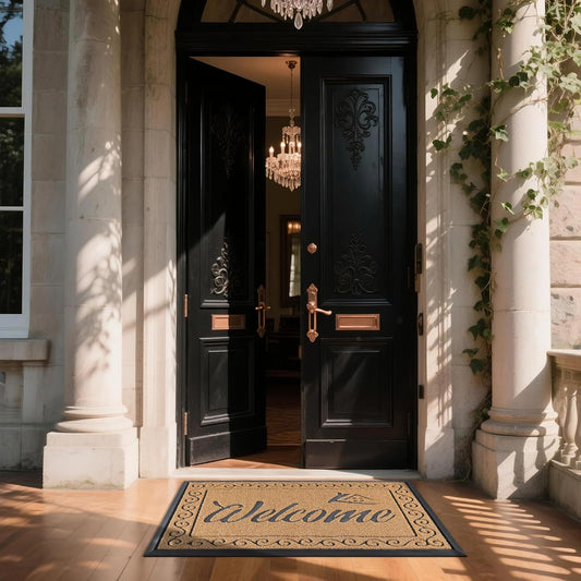 Welcome Mat, Heavy Duty Sturdy Door Mats for Home Entrance Outdoor Indoor, Front Doormat for Outside Patio Floor Entry Porch Garage Office, Waterproof, Low Profile, 47X32 Inches, Yellow