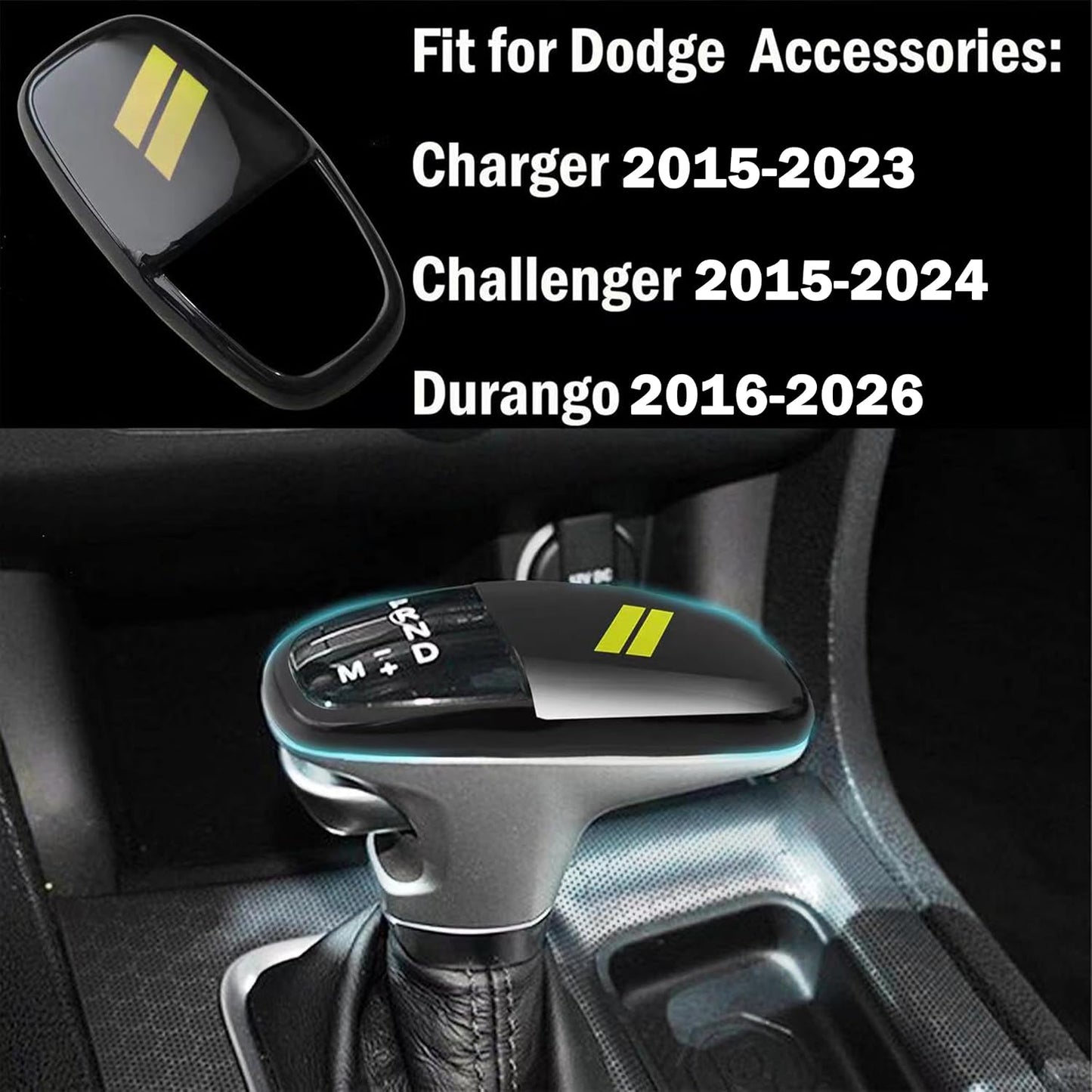 Gear Shift Knob Head Cover for Dodge Charger Accessories 2015-2023 Challenger 2015-2024 Durango 2016-2025 2026 ABS Interior Shell Insert Decoration Protector Gear Shifter Cover (Yellow Trim)