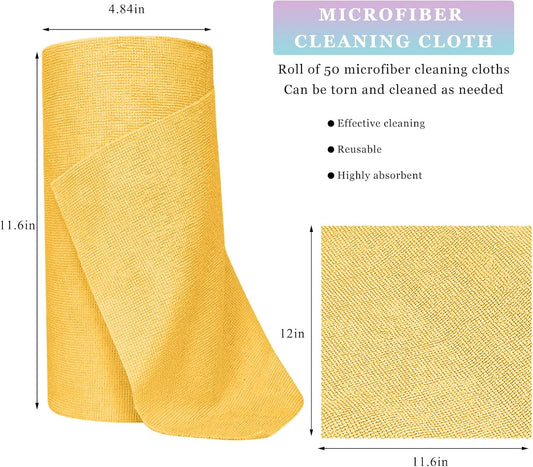 50PCS Microfiber Towel Roll, 12×11.6 inch Washable Tear Away Cleaning Cloth, Reusable Ultra Absorbent Rags Scratch Free Quick Drying Towel Roll, Lint-Free Cloth for Car (Yellow)