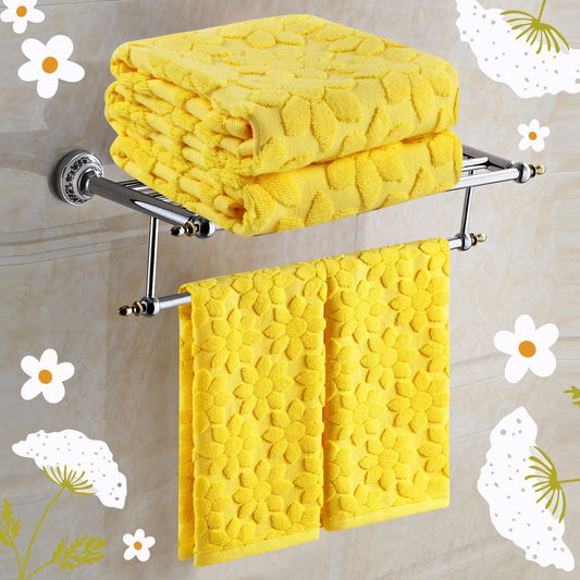 Yellow Bathroom Decor Hand Towels Sunflower Summer for Bath | 2 Pack Cotton Decorative Floral Towel for Kitchen, Drying, Cleaning, Cooking, Holiday Spring Daisy Cute