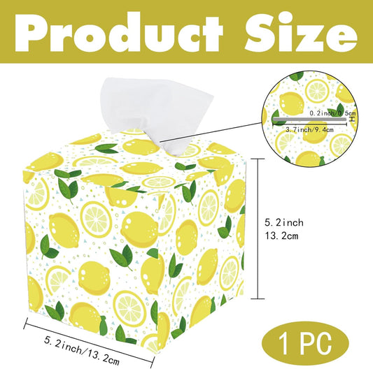Lemon Tissue Box Cover Square Leather Tissue Box Holder Fruit Lemon Waterproof Facial Paper Organizer Dispenser for Bathroom Bedroom Kitchen Vanity Home Car Office Countertop Night Stands
