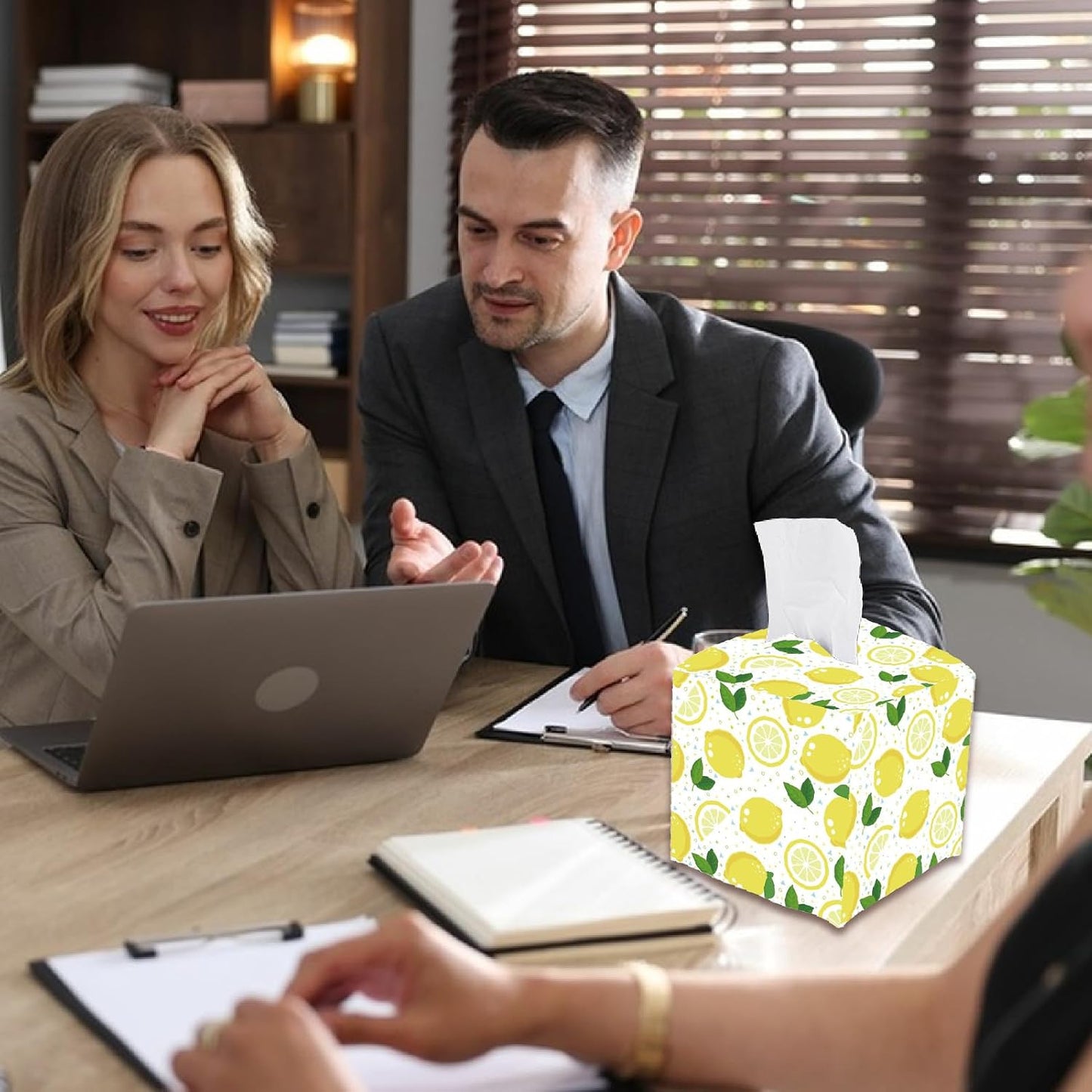 Lemon Tissue Box Cover Square Leather Tissue Box Holder Fruit Lemon Waterproof Facial Paper Organizer Dispenser for Bathroom Bedroom Kitchen Vanity Home Car Office Countertop Night Stands