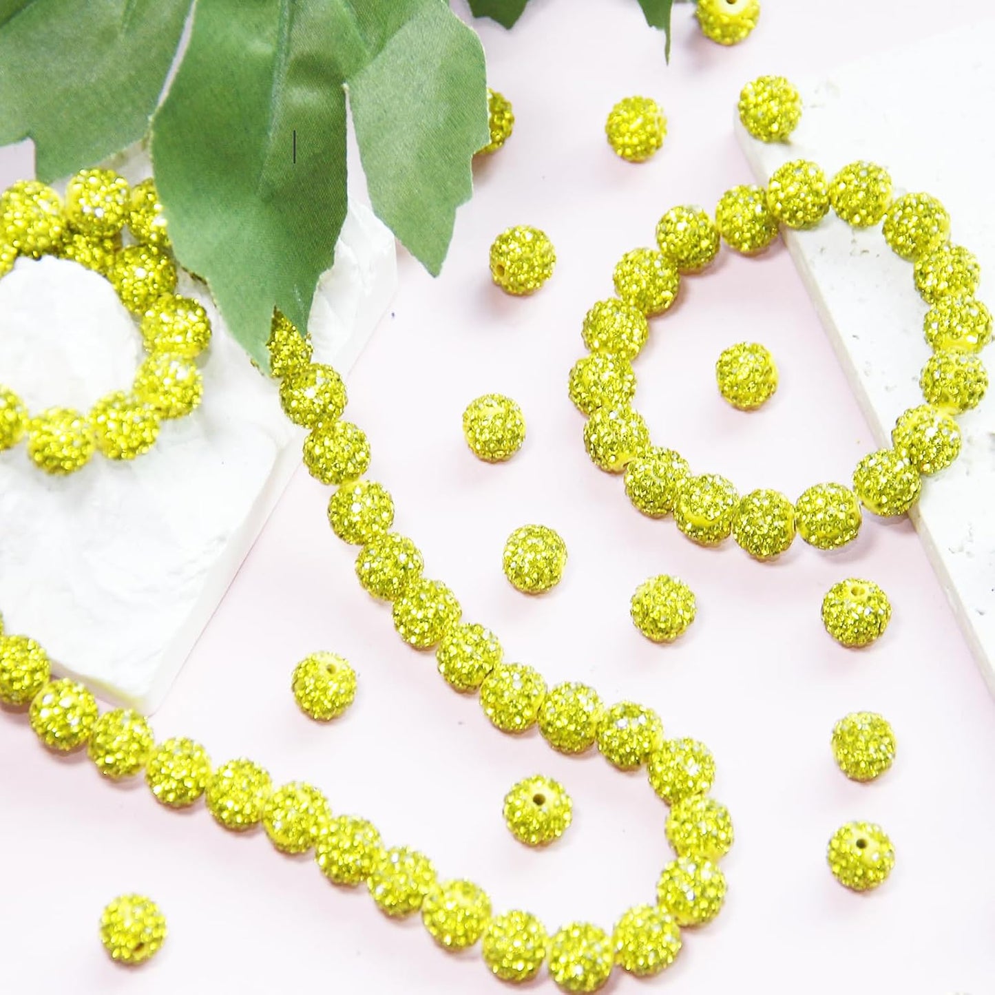 200 Pcs 10mm Rhinestone Beads for Jewelry Making, Yellow Shiny Round Shamballa Disco Baseball Necklace Beads Sparkle Crystal Clay Pave Rhinestones Bead for DIY Bracelet Earring Craft Making Supplies