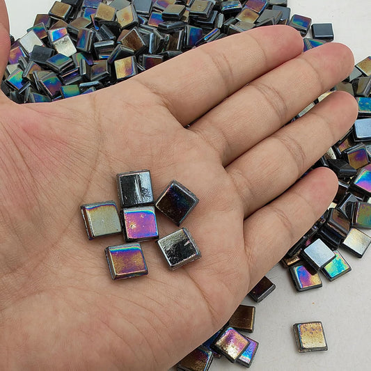 500g/1.1LB Iridescent Ice Jade Glass Mosaic Tiles, 560 Pieces, 2/5 Inch Square Stained Mosaic Tiles for DIY Crafts, Home/Outdoor Mosaic Decoration (Yellow-IA98)