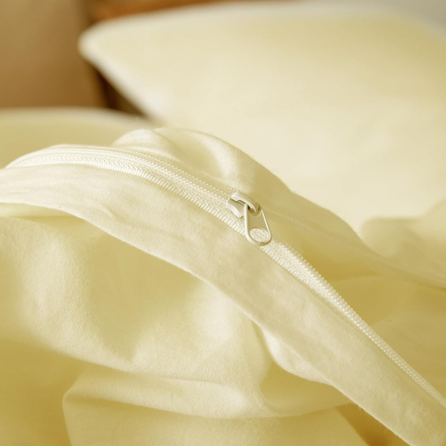 JIYUAN Twin Size Duvet Cover Set, 2-Piece - 100% Washed Cotton, Linen-Like Soft & Breathable with Zipper Closure, Includes 68x90 Inch Cover & 1 Pillowcase, Solid Light Yellow