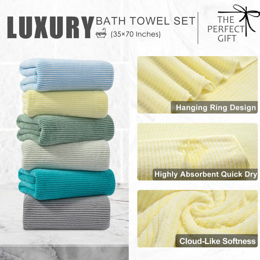 4 Piece Bath Towel Set 35"x70"Oversized Bath Towel for Bathroom Ultra Soft Fluffy Extra Large Bath Sheet Luxury Premium Bathroom Towel Highly Absorbent Quick Dry Shower Towel for Hotel Spa,Yellow
