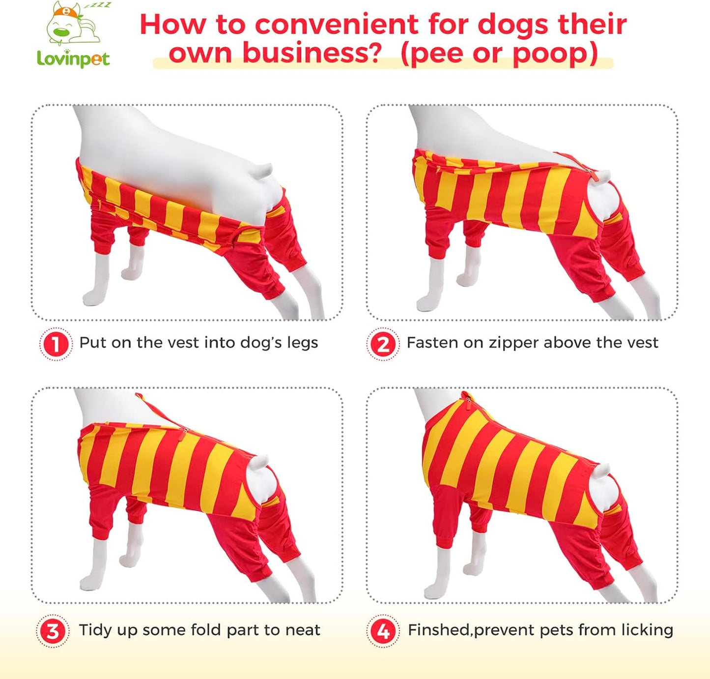Dog Recovery Suit, Leg Wrap E-Collar Alternative for Large Medium Dogs, Abdominal Post-Surgery Care, Wide Stripe, Red Yellow, XL