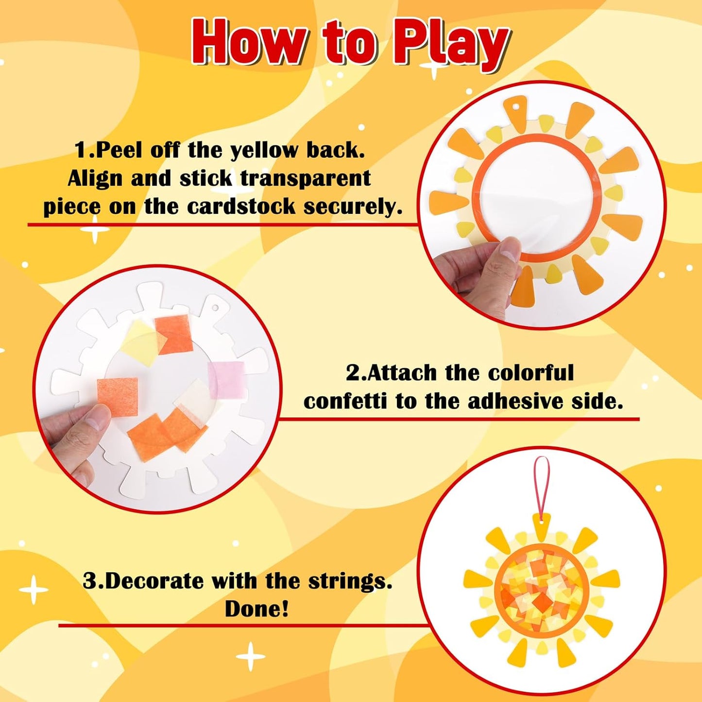 48Sets Summer Crafts Bulk – Sun Tissue Paper Suncatcher DIY Kit for Hanging Decorations, Class Activities, Window Stained Glass Effect Art Supplies