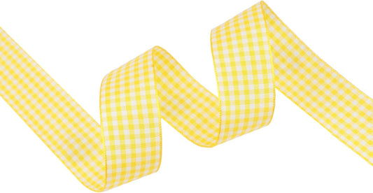 Yellow and White Gingham Ribbon, Each Roll Measuring 1 Inch Wide by 25 Yards Long, Featuring Polyester Woven Edges, Perfect for Gift Wrapping and Festive Party Decorations