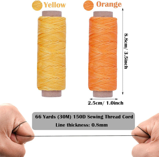 2 PCS Leather Sewing Waxed Thread, Each of 33 Yards 150D Sewing Thread Cord for Leather Craft DIY Supplies, Shoes Repairing, Yellow and Orange