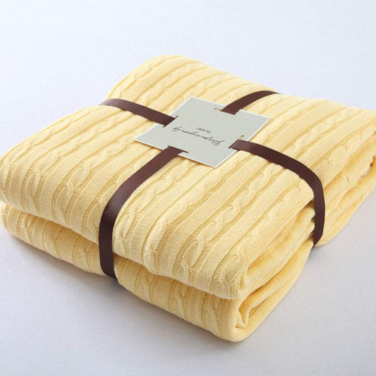 59x79inch Cotton Cable Knit Sherpa Throw Blanket Yellow Cozy Knitted Fleece Blankets for Couch,Sofa,Bed Winter Blanket Photo Prop