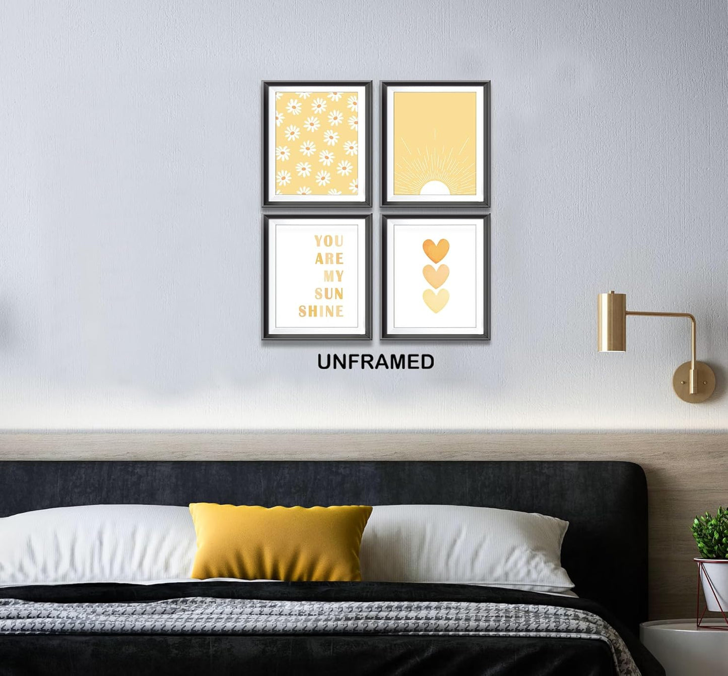 You are My Sunshine Boho Sage Yellow Sun Sunshine Daisy Flower Hearts Poster Prints for Girls Kids Room Nursery Playroom Decor,Inspirational Quote Decorations Prints Wall Art Unframed 4pcs 8x10inches…