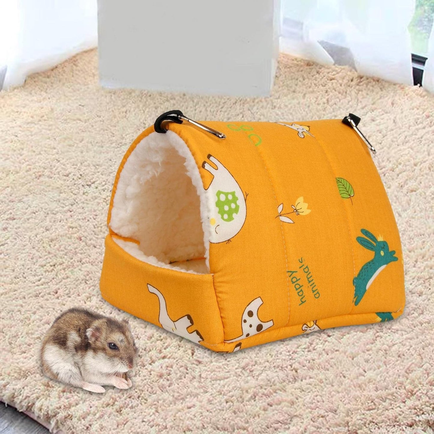 Soft Hamster Hammock Bed Cage Accessories Warm Hideout Hanging Bedding Toy House for Chinchilla Small Animals Ferret Sugar Glider, Yellow