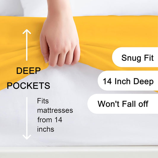 100% Microfiber Twin Size Fitted Sheet Only, Ultra Soft Hotel Quality 14" Deep Pocket, Twin XL Bed Sheet Matress Protector for Dormitory, Machine Washable and Non-Fade, 39"x75" Yellow