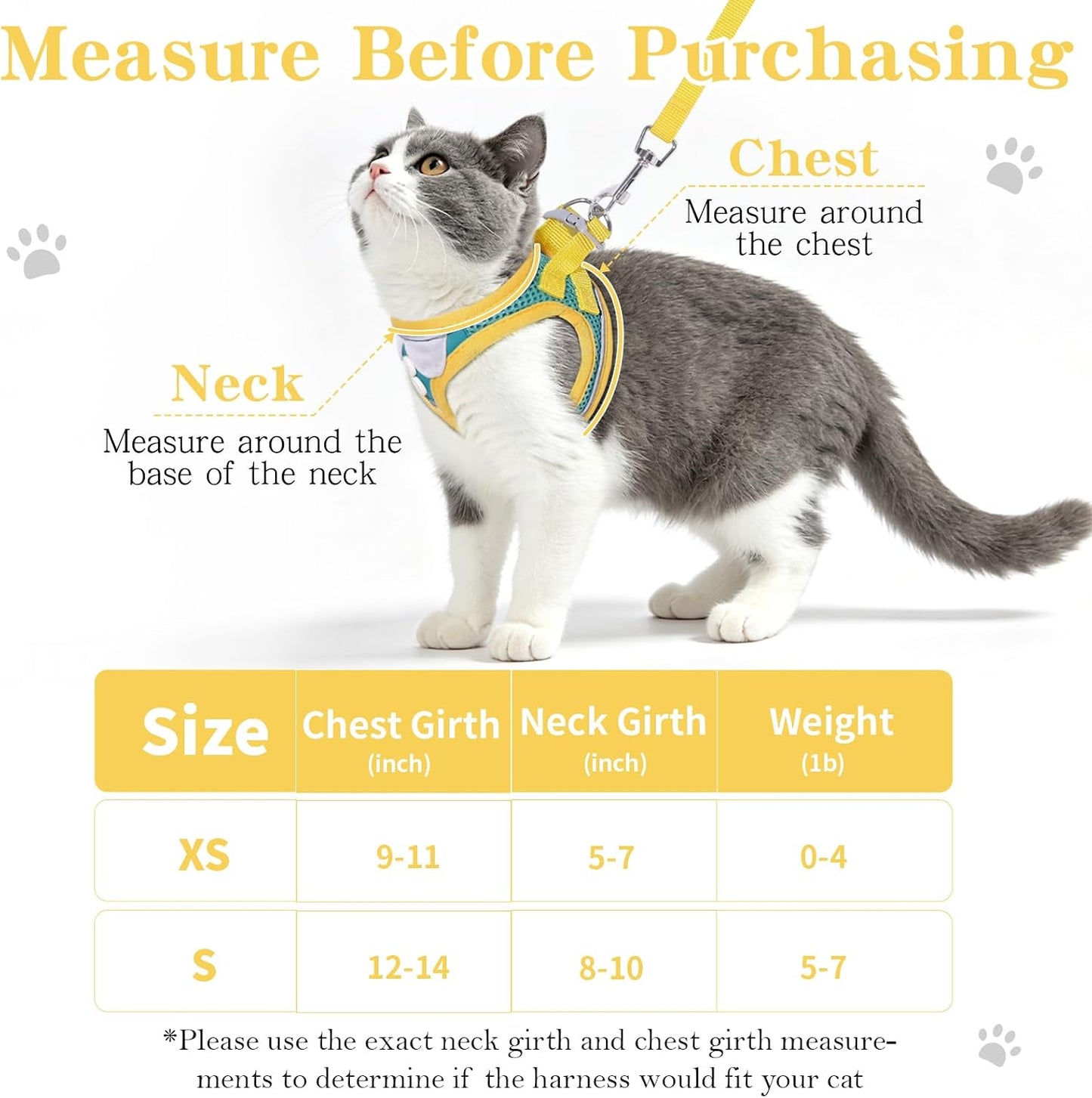 Escape Proof Cat Harness and Leash Set with Reflective Strips | Adjustable Cat Vest Harness for Walking,Breathable Lightweight Soft Mesh Kitten Harness and Leash for Kitty Bunny Puppy,S
