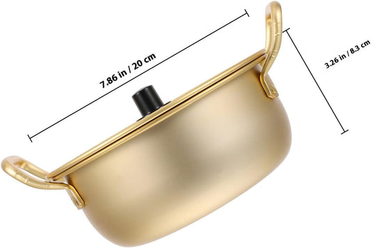 Korean Style 20cm Aluminum Ramen Pot with Lid and Dual Handles, Instant Noodle Cooking Pot for Soup and Small Meals, Lightweight Yellow Aluminum Saucepan for Stove Use