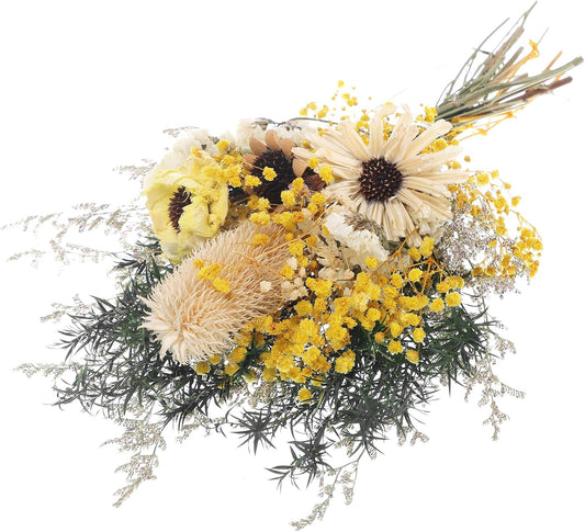 17" Natural Dried Flower Bouquet Real Flower Arrangements with Dried Myosotis, Lover Grass, Poppy, Pilose Fruit for Home Wedding Table Vase Wall Hanging DΓ©cor, Yellow