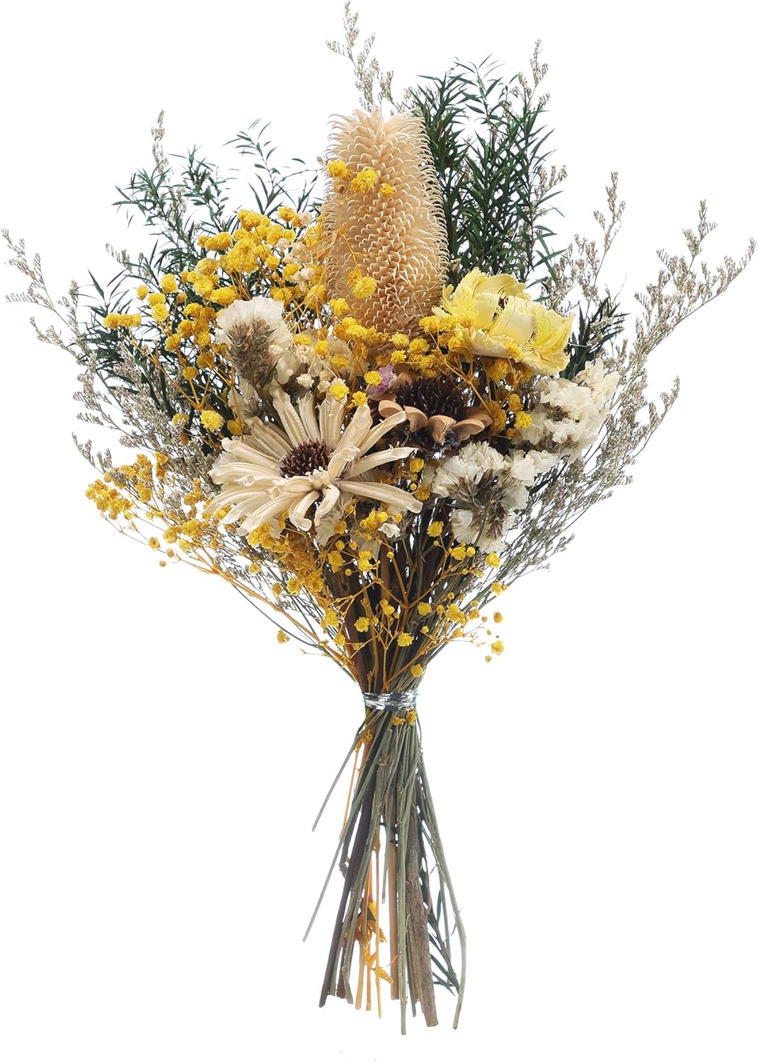 17" Natural Dried Flower Bouquet Real Flower Arrangements with Dried Myosotis, Lover Grass, Poppy, Pilose Fruit for Home Wedding Table Vase Wall Hanging Décor, Yellow