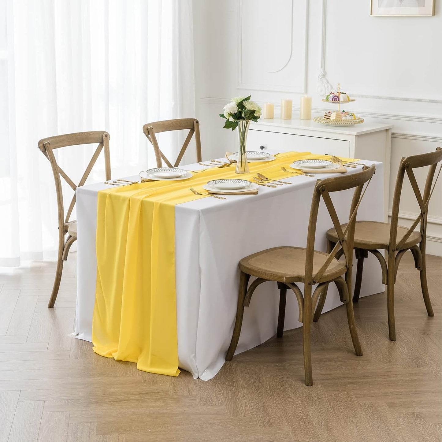 6Pack 10ft Chiffon Table Runner 29x120 Inch Sheer Romantic Table Runner for Wedding Birthday Party Bridal Shower Outdoor Decoration -Yellow