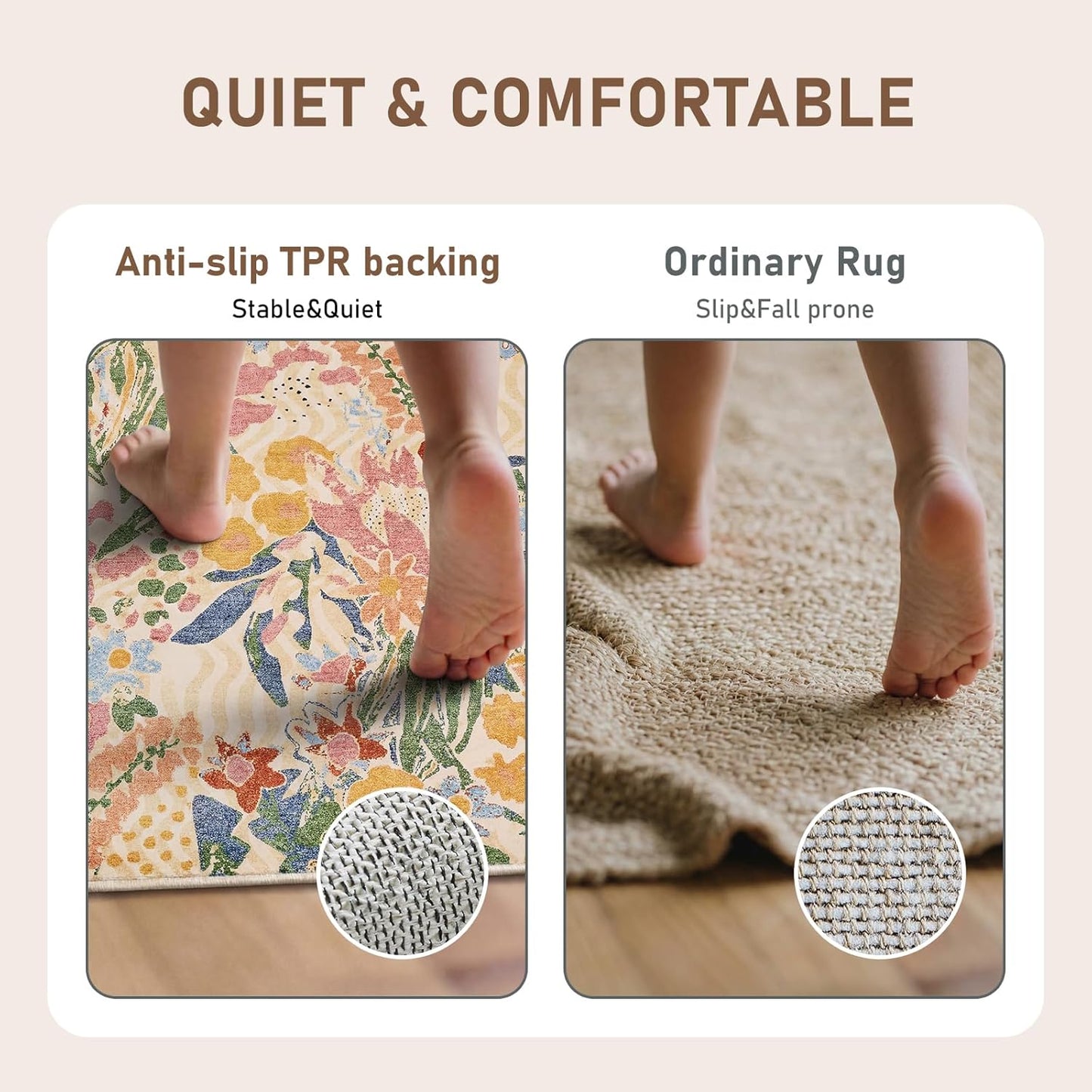 5×7 Area Rug for Living Room,Washable Area Rug Non-Slip TPR Backing, Watercolor Floral Meadow Print Faux Wool Low Pile Carpet for Living Room Bedroom Dining Room, Yellow Base
