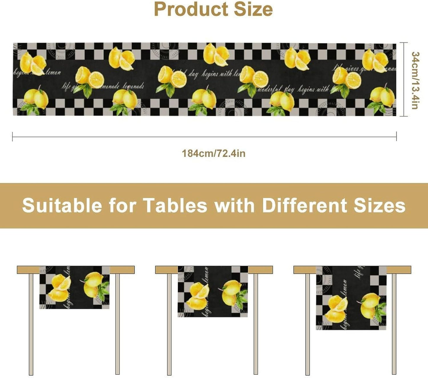 Lemon Table Runner, Summer Fruit Black White Buffalo Plaid Table Runner for Home Kitchen Table Decor Dining Coffee Room Party Decor 13x36 Inch