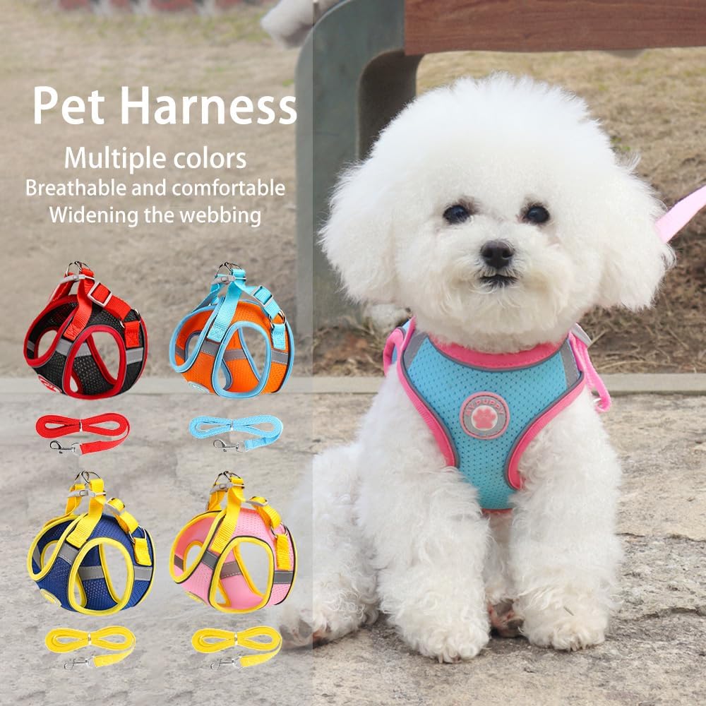 Dog Harness for Small Medium Dogs, Kitten Harness and Leash Set, Step in Harness for Walking, Running, Training, Small Puppy and Cat Vest (Yellow and Blue, XL)