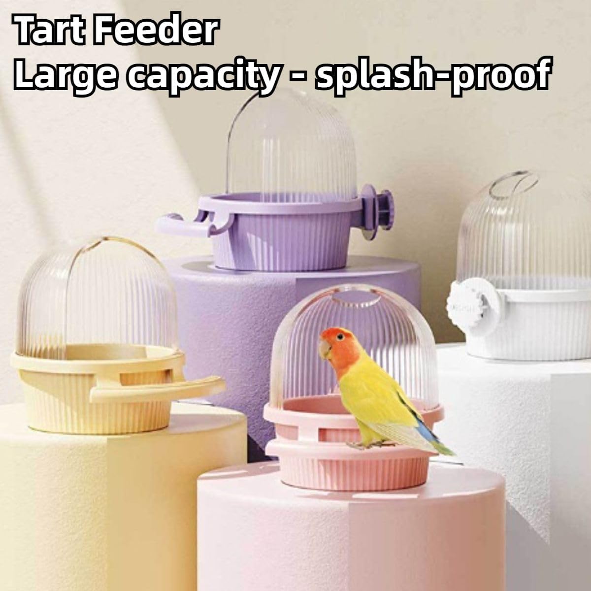 Bird Feeder for Cage – No Mess Feeder & Water Dispenser, Easy to Install and Clean, Semi-Enclosed Design Prevents Splashing (Yellow)