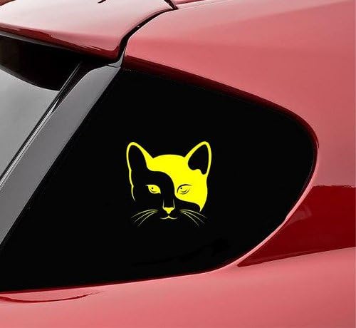 Yin Yang Cat Face Litter Toys Food Scratching Post Box Carrer Treats Bed Collar Pet Vinyl Decal Sticker (Yellow)