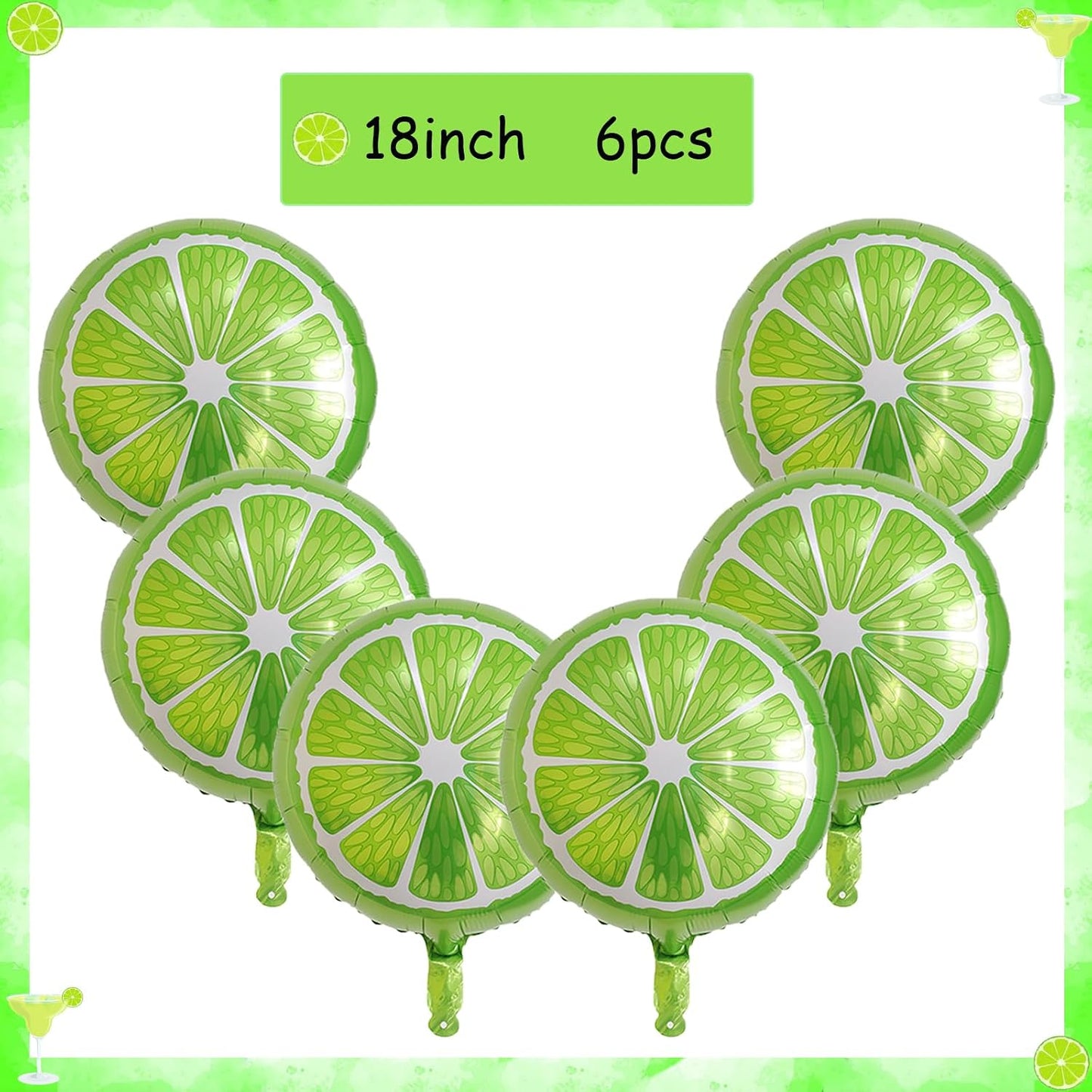 10Pcs Lime Balloons Green Lemon Foil Balloons Large Margarita and Lime Mylar Balloon for Fruit Summer Lime Lemon Party Decorations Margarita Bachelorette Birthday Decorations
