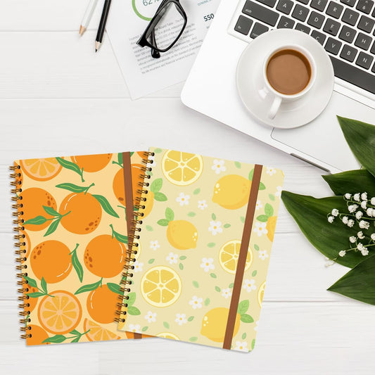 2Pcs Spiral Notebook, Lemon Orange College Ruled Spiral Notebook, Multi Subject Notebooks, 120 Ruled Pages Hardcover Journals for Writing Travel Business Office, Cute Notebooks for Women