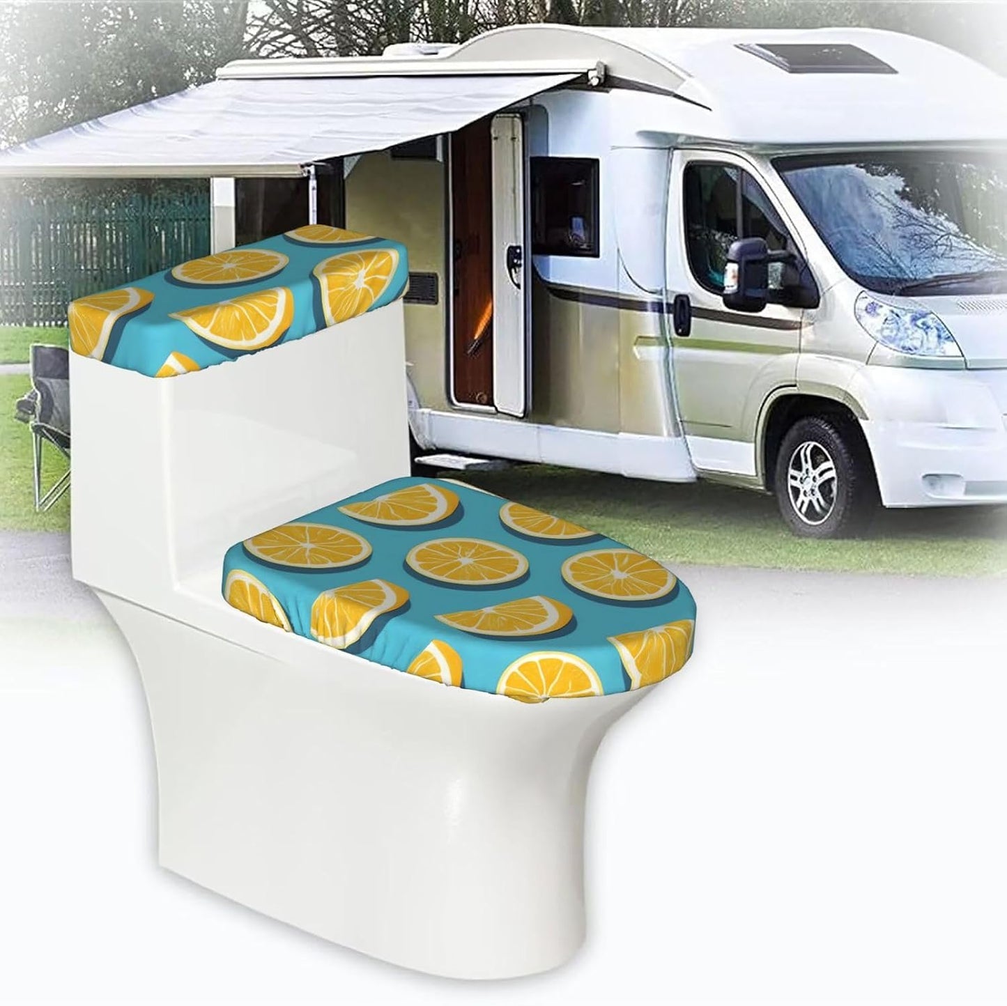 Lemon wedges Printed Toilet Seat Cover Set (2 Pieces) - With Tank Lid - Fits U-shaped or Extended Toilets - Perfect for Housewarming, Birthdays, and Gifts