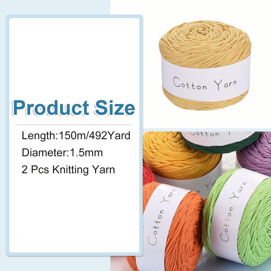 2 Skein Cotton Yarn, 100% Cotton Chunky Yarn for Hand Knitting, Blanket Yarn for Crocheting Each of 204g/7.20oz(Per Skein 150m/164 Yard)/Dark Yellow