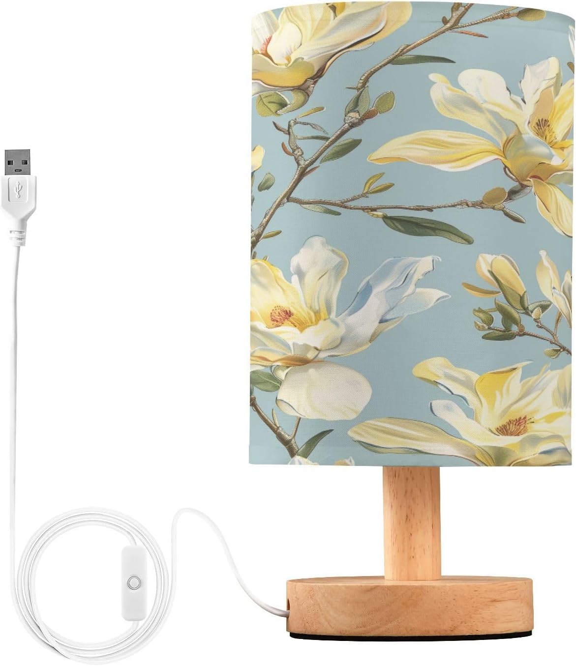 Night Stand Light Lamp Yellow Magnolia Bedside Table Lamp with USB Port for Living Room Office Dorm