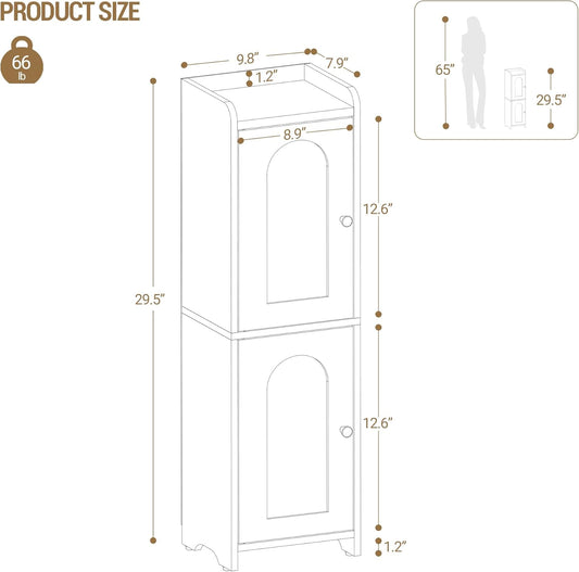 Bathroom Storage Cabinet, Small Corner Floor Cabinet with 2 Doors and Adjustable Shelf, Narrow Toilet Paper Cabinets, Bathroom Organizer for Small Spaces, 7.9" D x 9.8" W x 29.5" H Yellow