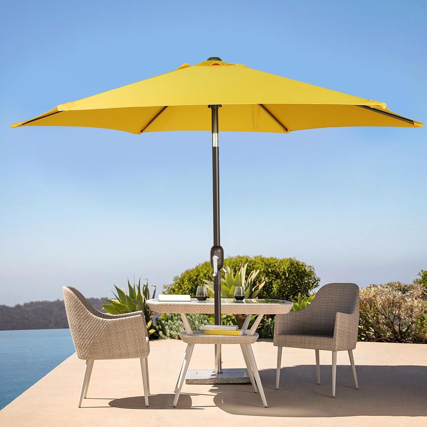 7.5 ft Patio Umbrella, Yard Umbrella, Outdoor Market Umbrella with Push Button Tilt Crank, Yellow